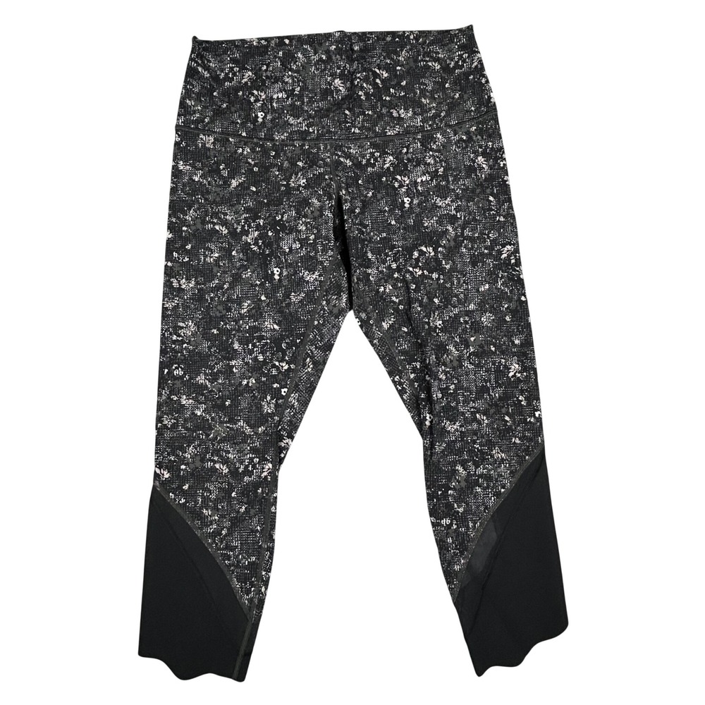 Lululemon Wunder Under High Rise Crop Legging Black White Abstract Print Size 10